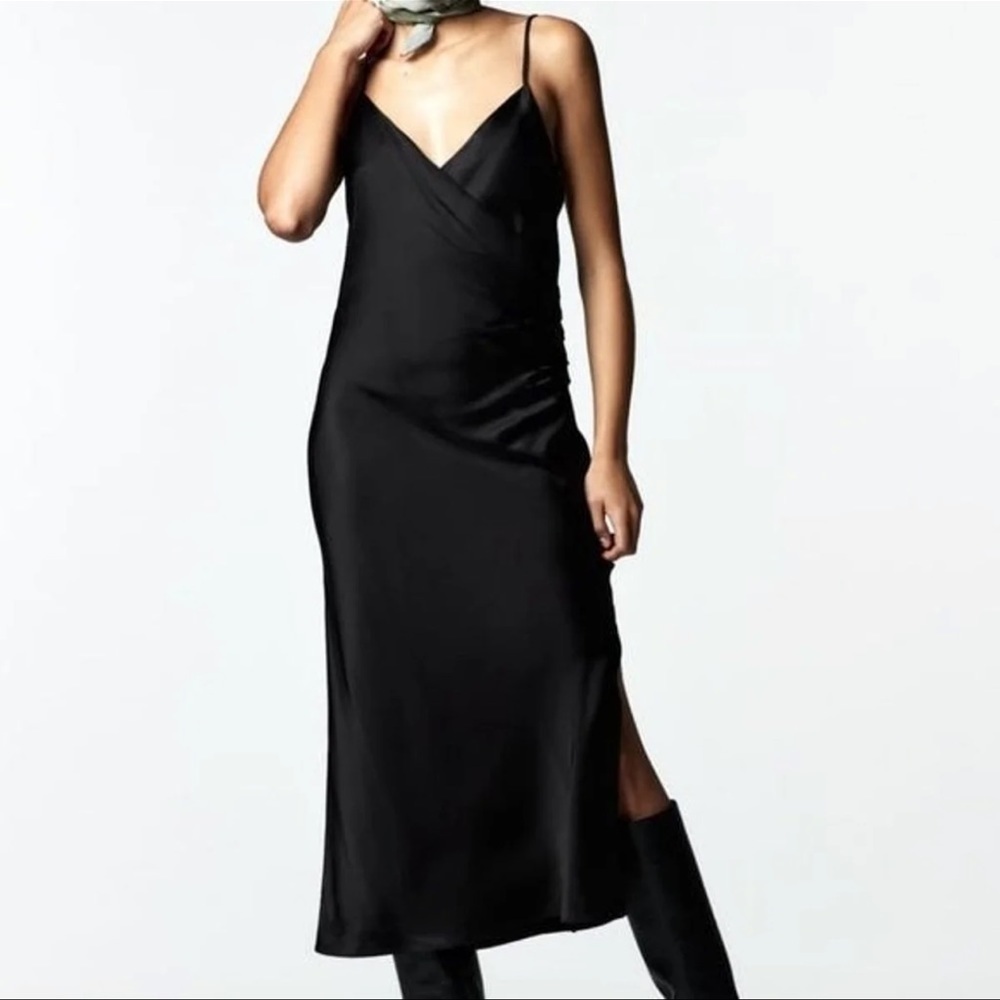 NWT Zara Black Satin Effect Slip Dress Size S
